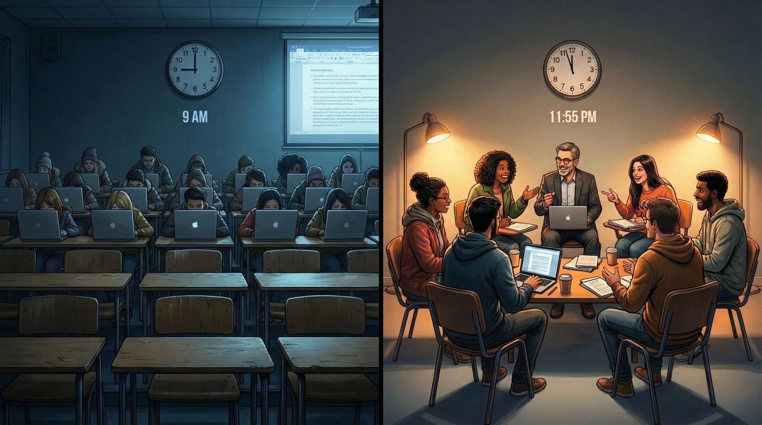 A mesma turma em dois contextos: aprender para passar versus aprender para decidir